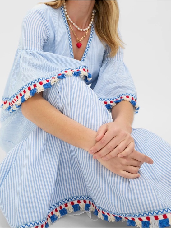 Tuckernuck Dresses & Skirts - Tuckernuck Chambray Stripe Fringe Ginger Maxi Dress